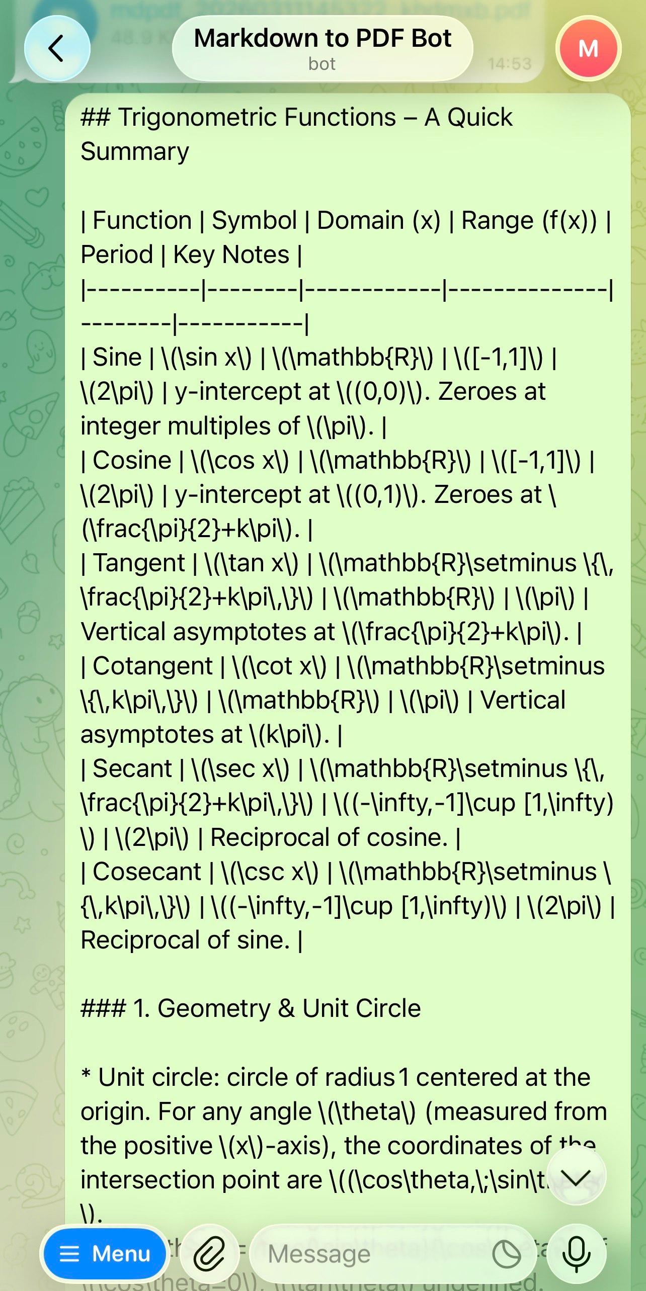 LaTeX Math as shown in Telegram